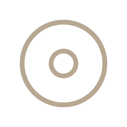 Ein einfaches, pixeliges beiges Kreis-Symbol mit kleinem Innenkreis auf weißem Hintergrund, ähnlich einer CD oder einem Donut.