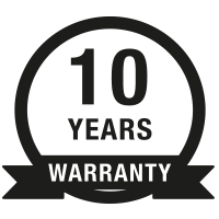 Stilisiertes schwarz-weißes Logo mit Kreisrand, der Zahl 10 in der Mitte und dem Wort "years" darunter zum 10-jährigen Jubiläum.