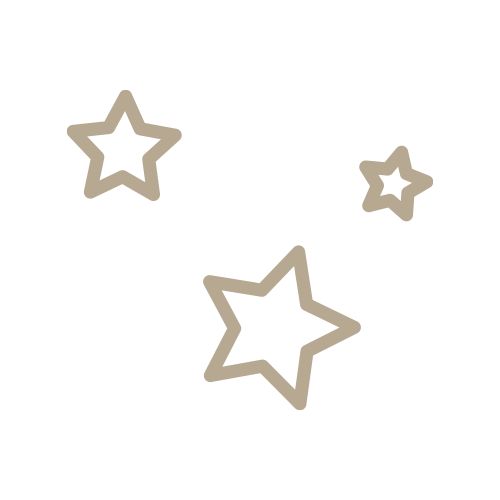 Drei hellbraune, pixelartige Sternumrisse in unterschiedlichen Größen auf weißem Hintergrund.