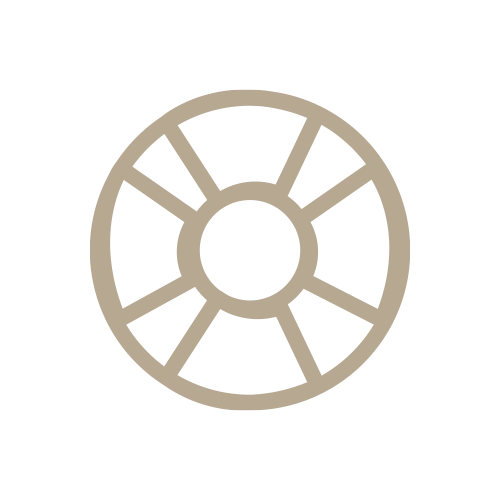 Einfacher, pixeliger Rettungsring in Beige mit acht Segmenten auf weißem Hintergrund.